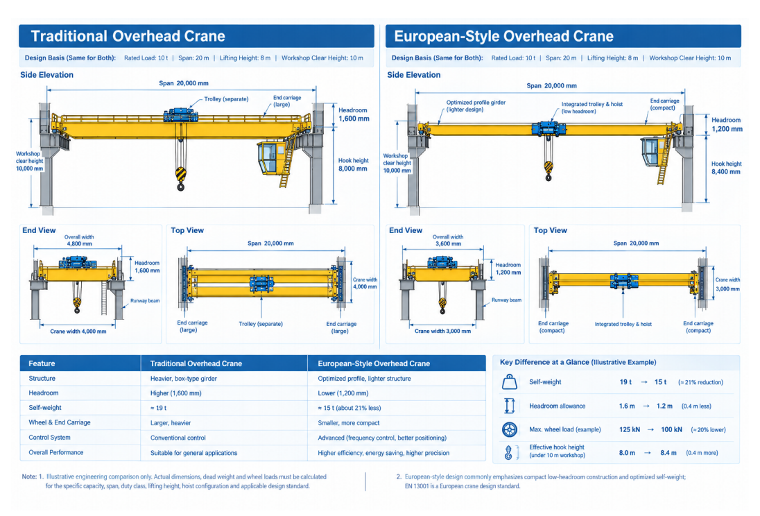 Drawing for Comparison between Traditional and European-style Overhead Cranes Drawing for Comparison between Traditional and European-style Overhead Cranes