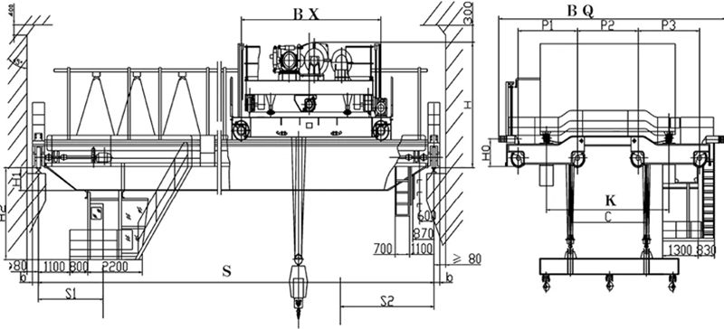 qn model two purpose double girder overhead crane with grab and hook 5